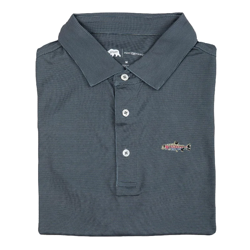 Fresh And Natural Trout Blade Stripe Performance Polo - Gunmetal