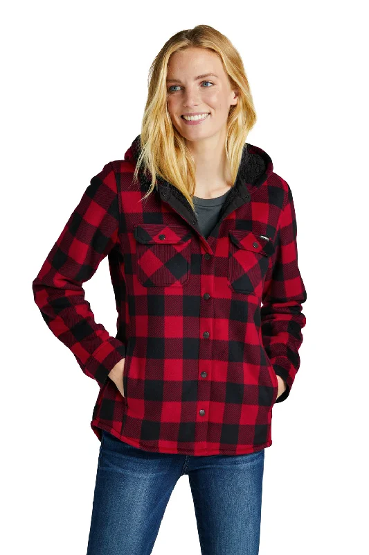 Classic Series Eddie Bauer Womens Woodland Snap Front Shirt Jacket w/ Double Pockets - Radish Red/Black