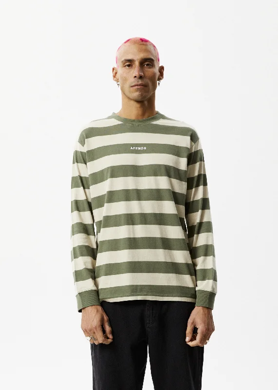 Personalized Design AFENDS Mens Needle - Striped Long Sleeve Logo T-Shirt - Cypress Stripe