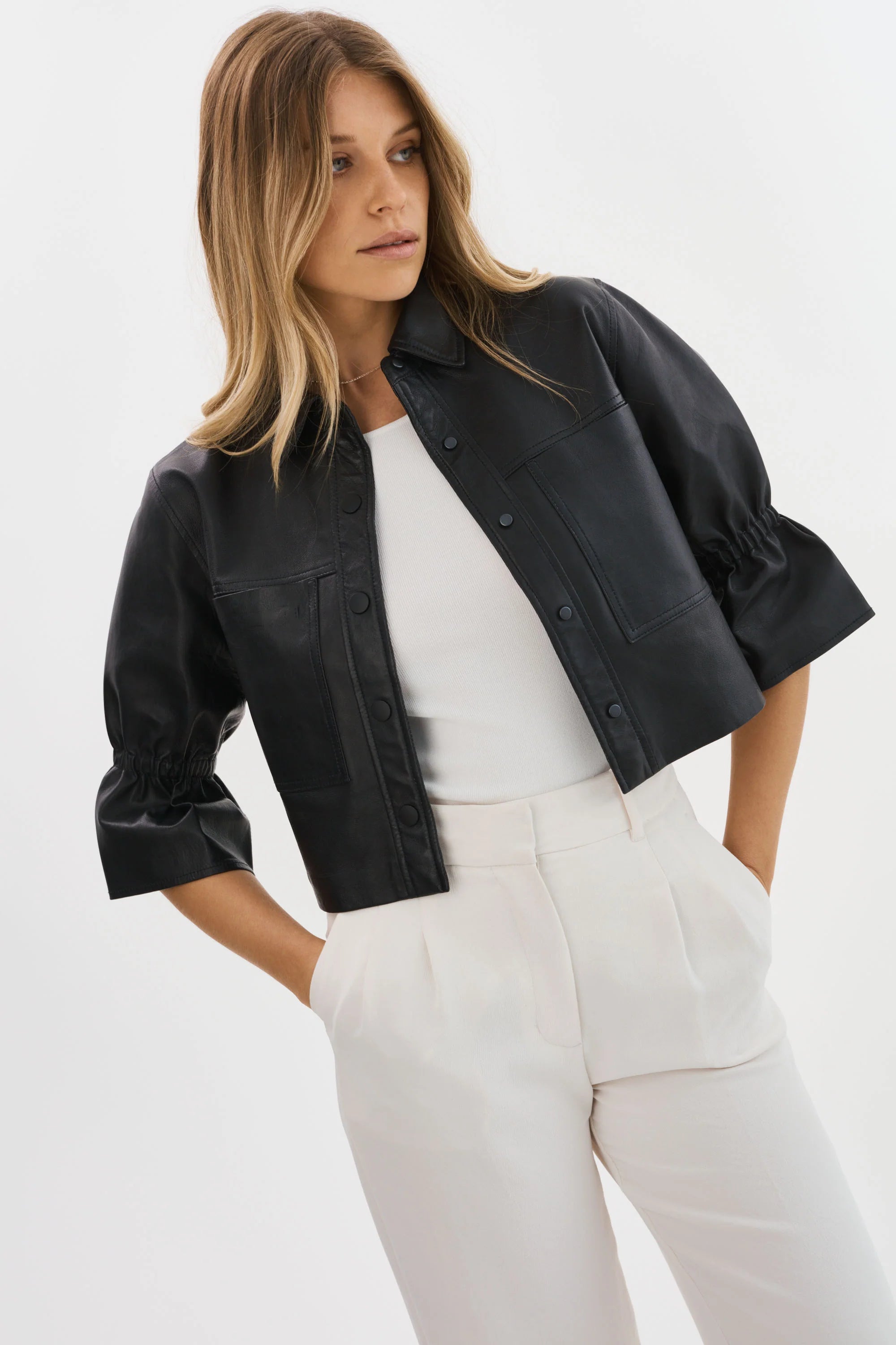Comfy Pants CAROLINA | LEATHER RUFFLE SLEEVE JACKET