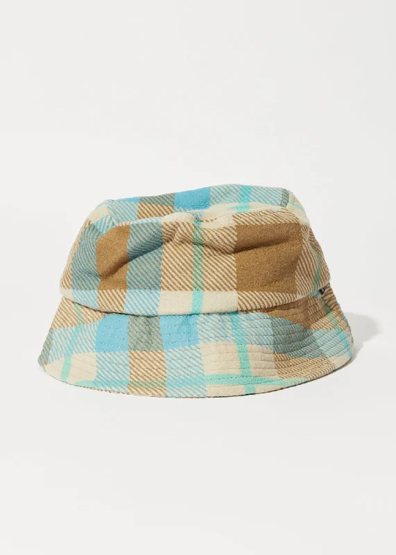 Sports High Waist Style AFENDS Unisex Millie - Reverse Fleece Bucket Hat - Tan Check