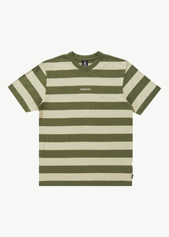Noble And Elegant AFENDS Mens Needle - Retro Logo T-Shirt - Cypress Stripe