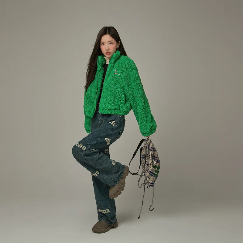Comfortable Mind Color Fleece Loose Zip-Up Jacket