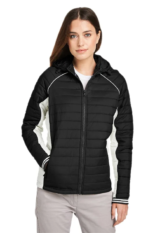 Fun and cute Nautica Womens Nautical Mile Wind & Water Resistant Packable Full Zip Hooded Puffer Jacket - Black/Antique White