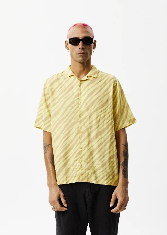 Comfortable And Cold-proof AFENDS Mens Atmosphere - Cuban Short Sleeve Shirt - Butter Stripe