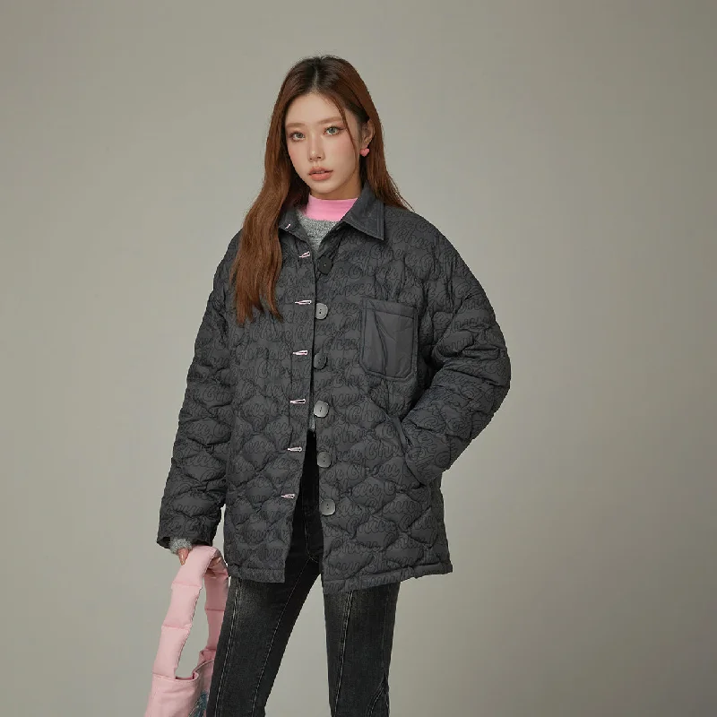Elegant Tailoring Lettering Quilted Padded Button Jacket