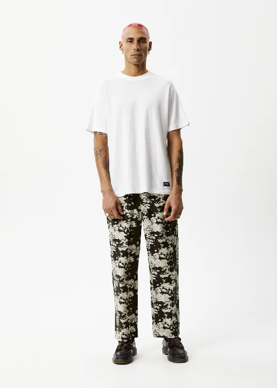 Comfortable down AFENDS Mens Ninety Eights - Baggy Elastic Waist Pants - Earth Camo