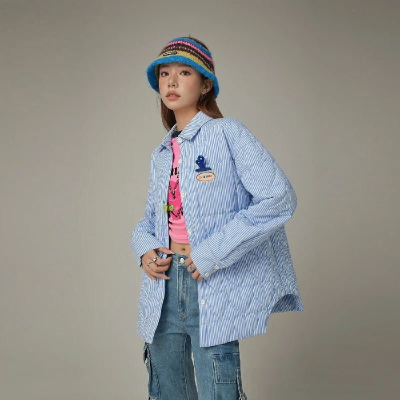 Sports Functional Style Heart Shirt Quilted Padded Shacket