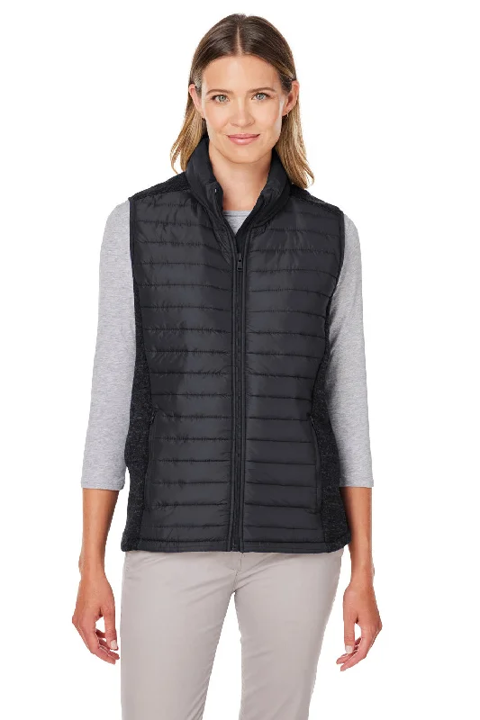 Street Letter Style Nautica Womens Harbor Water Resistant Full Zip Puffer Vest - Black/Heather Black