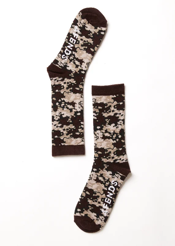 Street Personality Style AFENDS Unisex Jungle - Crew Socks - Earth Camo