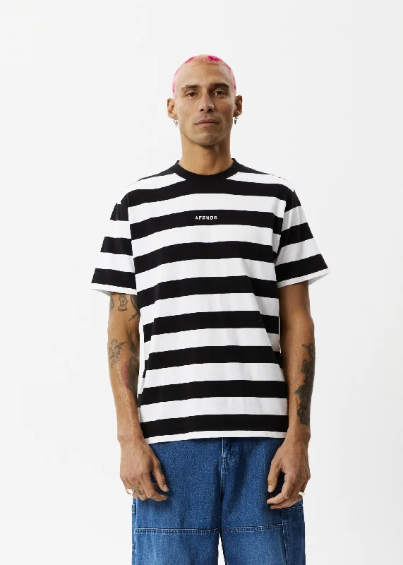 Classic Style AFENDS Mens Needle - Retro Logo T-Shirt - Black Stripe