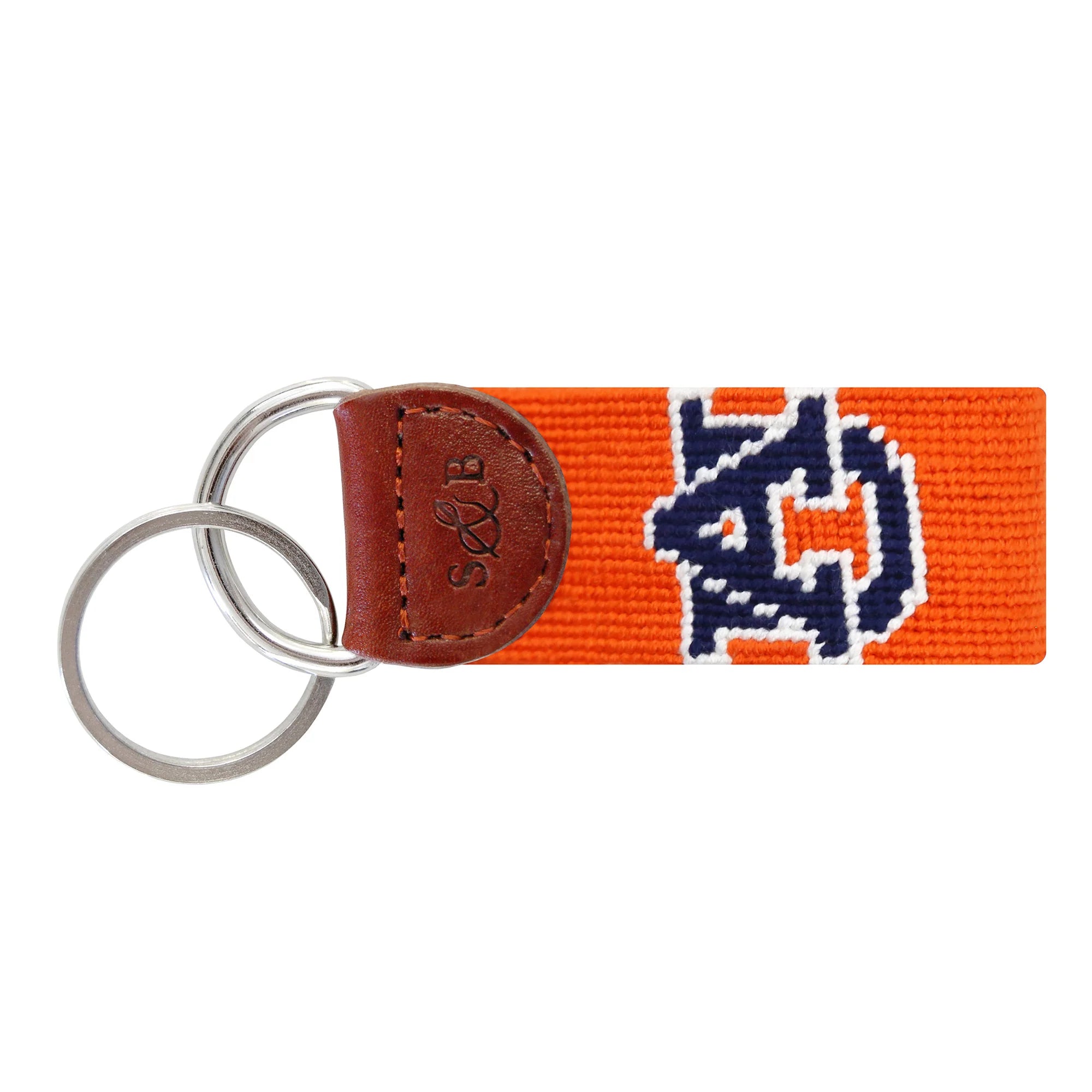 High-end Design Auburn Needlepoint Key Fob - Orange