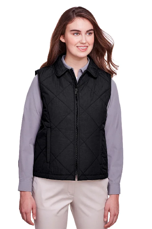Classic Retro UltraClub Womens Dawson Quilted Water Resistant Full Zip Vest - Black - Closeout