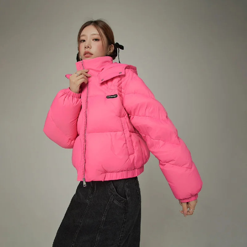 Bottom And Versatile Colored Hooded Simple Padded Jacket