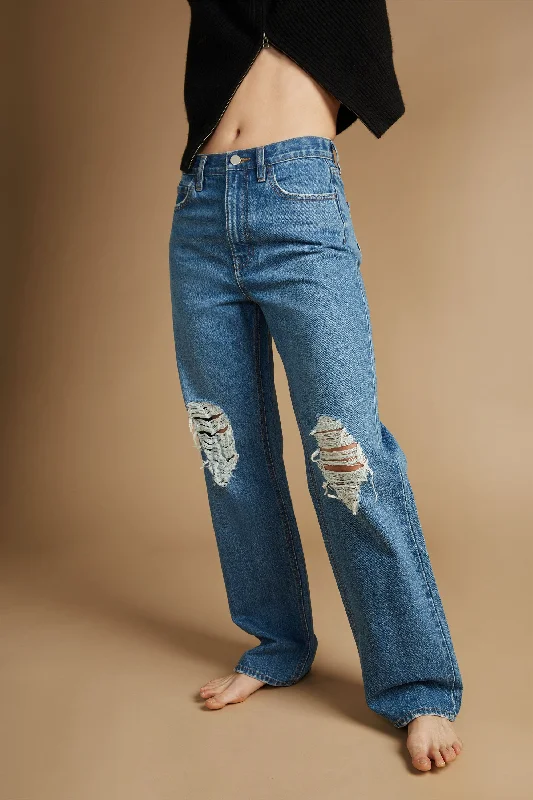 Street Vertical And Horizontal Design STRAIGHT LEG DISTRESSED JEAN