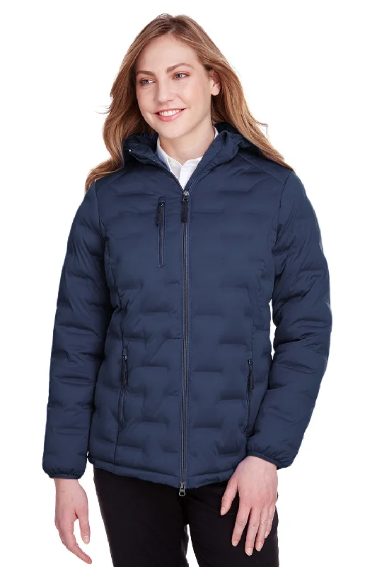 Fashion Pioneer North End Womens Loft Waterproof Full Zip Hooded Puffer Jacket - Classic Navy Blue/Carbon Grey