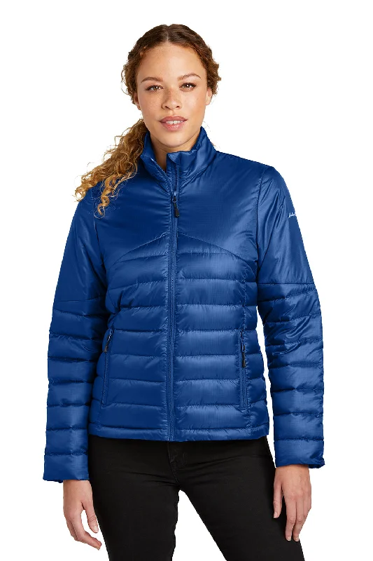 Knitted Design Eddie Bauer Womens Water Resistant Quilted Full Zip Jacket - Cobalt Blue