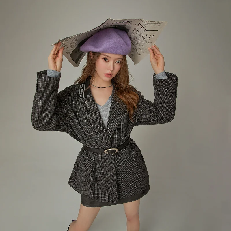 Lace Design Check Oversized Blazer Jacket