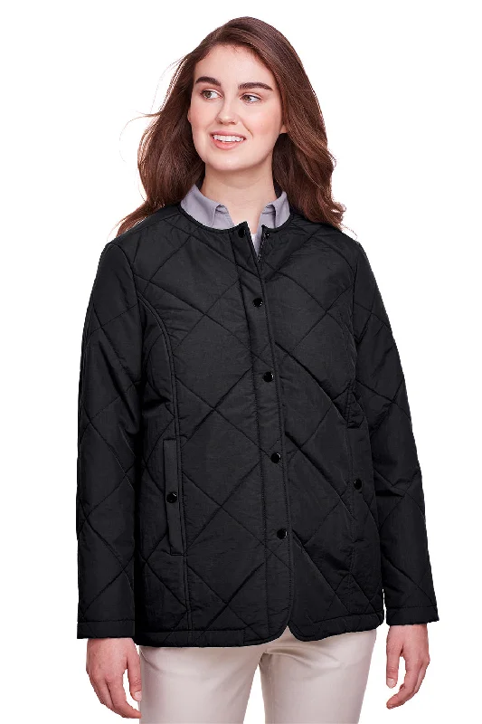 Age-reducing Style UltraClub Womens Dawson Quilted Water Resistant Full Zip Jacket - Black - Closeout