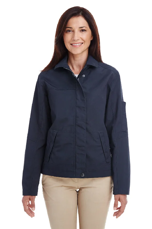 All-Day Comfort Harriton Womens Auxiliary Water Resistant Canvas Full Zip Jacket - Dark Navy Blue - Closeout