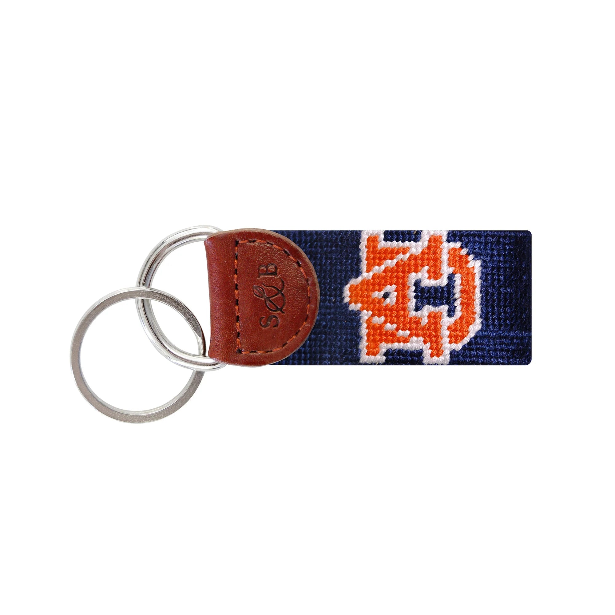 Thin Design Auburn Needlepoint Key Fob - Navy