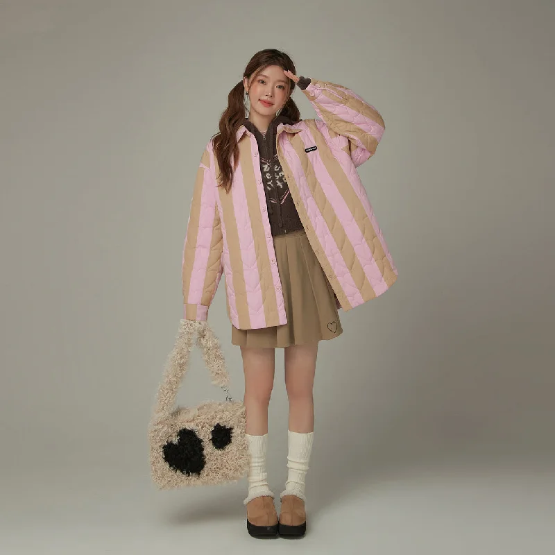 Breathable Design Striped Heart Quilted Jacket