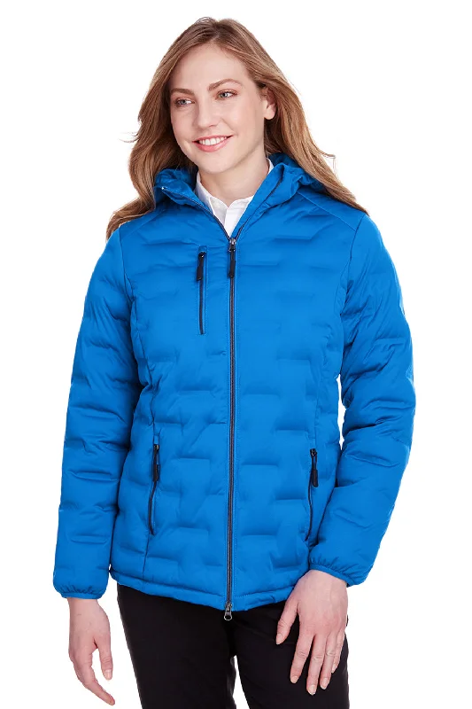 Fashion Touch North End Womens Loft Waterproof Full Zip Hooded Puffer Jacket - Olympic Blue/Carbon Grey - Closeout
