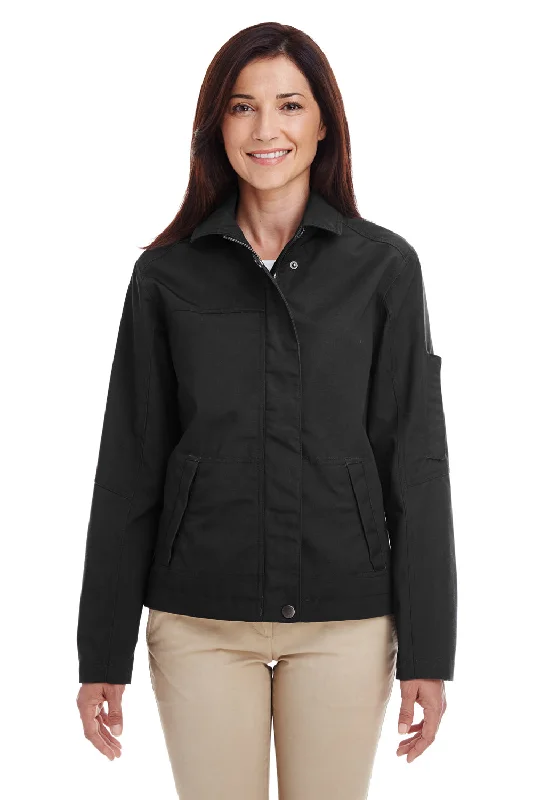 Versatile Wear Harriton Womens Auxiliary Water Resistant Canvas Full Zip Jacket - Black - Closeout