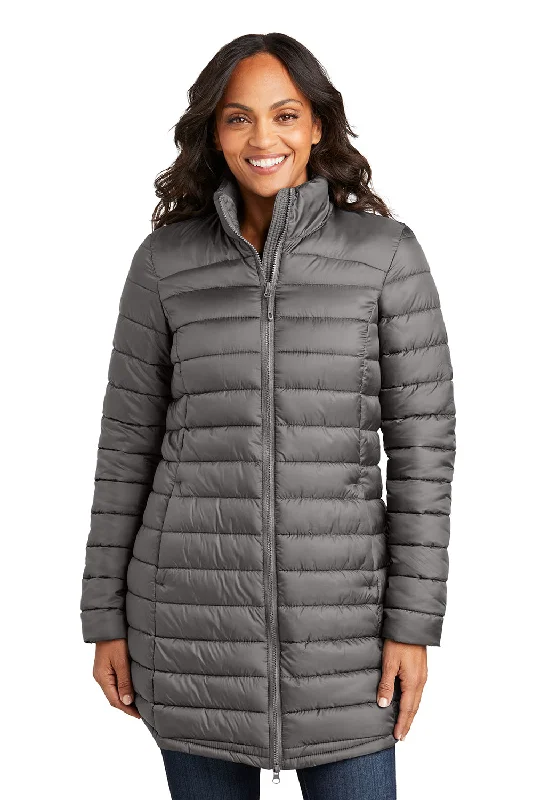 Retro Skirt Design Port Authority Womens Horizon Water Resistant Full Zip Long Puffy Jacket - Deep Smoke Grey