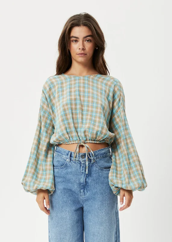 Elegant Comfort AFENDS Womens Millie - Cropped Long Sleeve Top - Tan Check