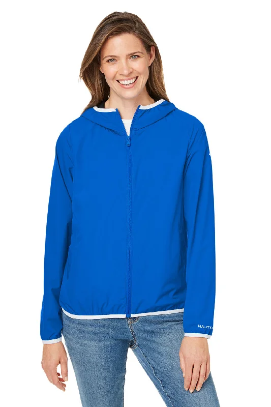 Literary Style Nautica Womens Stillwater Water Resistant Full Zip Hooded Windbreaker Jacket - Royal Blue