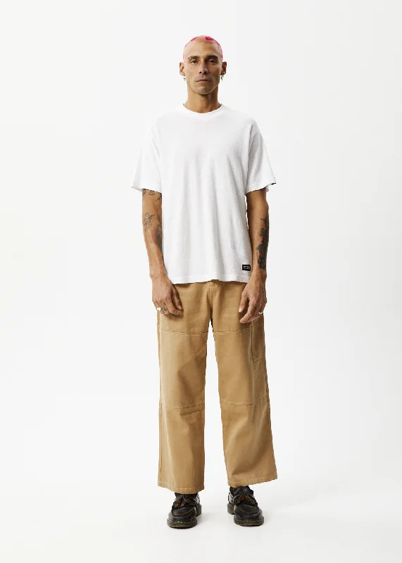 Celebrity Style AFENDS Mens Sleepy Hollow Richmond - Twill Baggy Carpenter Pants - Tan