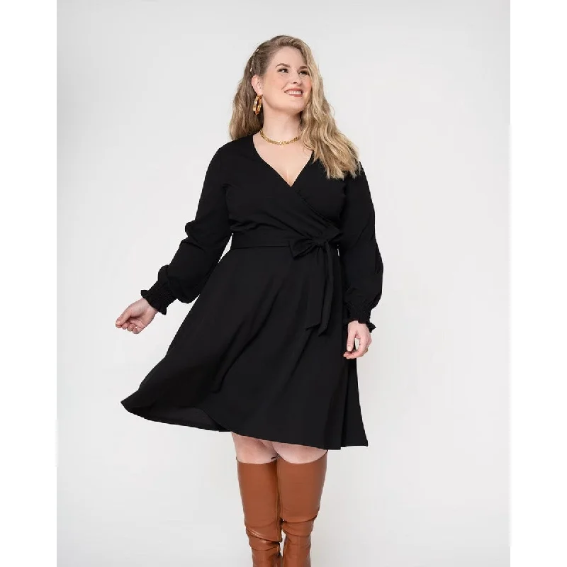 Sports Functional Style Leota Women's Perfect Wrap Blouson Sleeve Dress Black