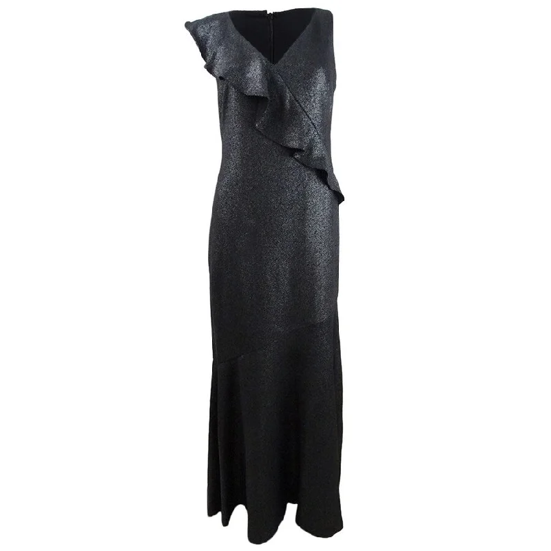 Personalized Outfit Lauren Ralph Lauren Women's Metallic Ruffle-Trim Gown (4, Black/Silver)