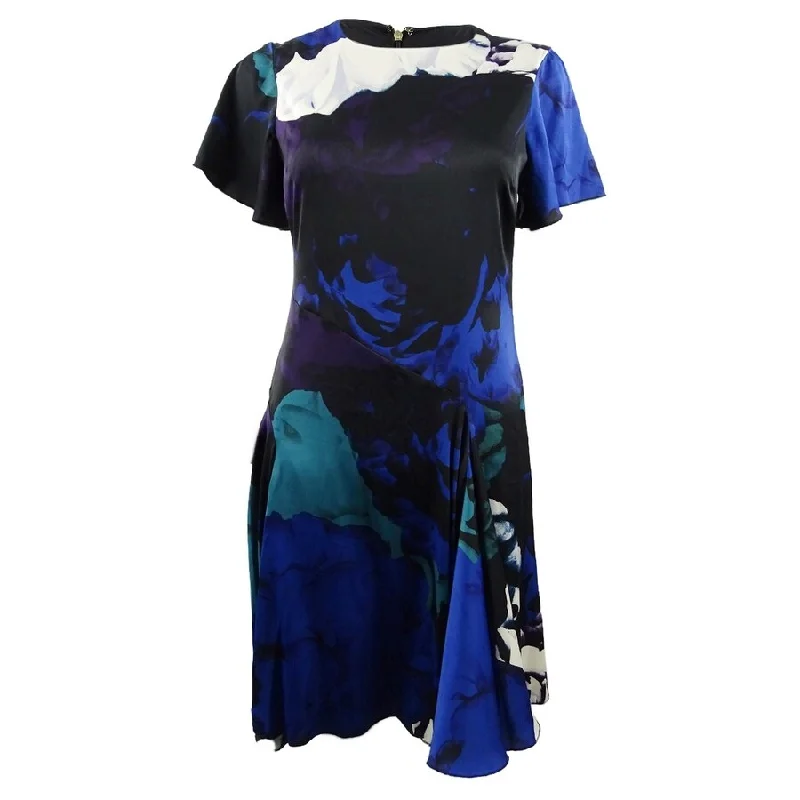 Urban Design Sense DKNY Women's Printed Flare-Sleeve Dress (8, Blueberry Multi)