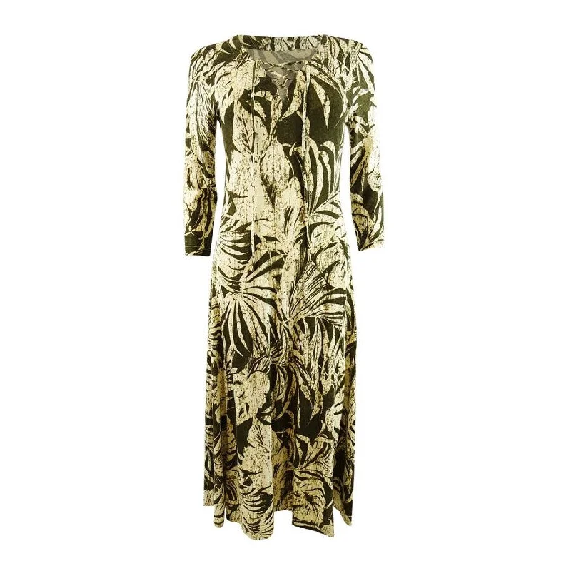 Soft Fashion Lauren Ralph Lauren Women's Palm Leaf Print Jersey Midi Dress (2, Farm Olive)