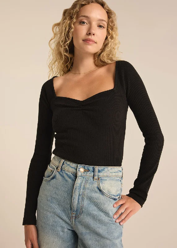 Simple Style Pia Rib Top - Black