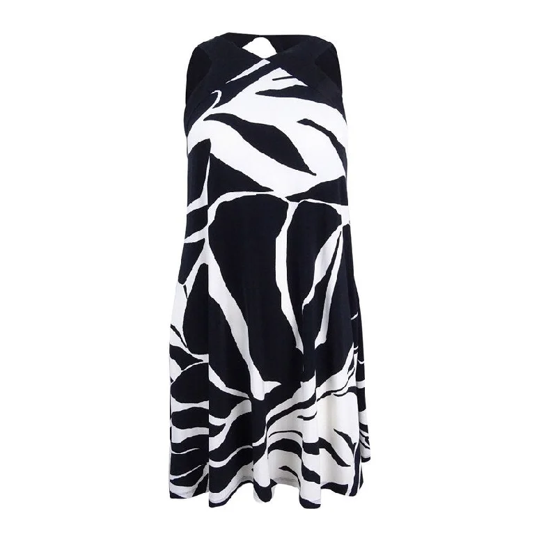 Elegant Wear Lauren by Ralph Lauren Women's Print Trapeze Jersey Dress (4, Black/Cream)