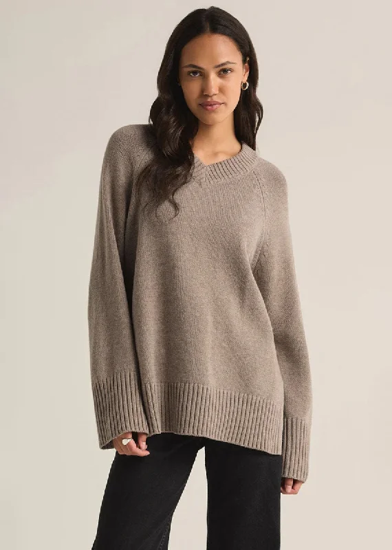 Stylish Wear Boulevard V-Neck Sweater - Heather Taupe