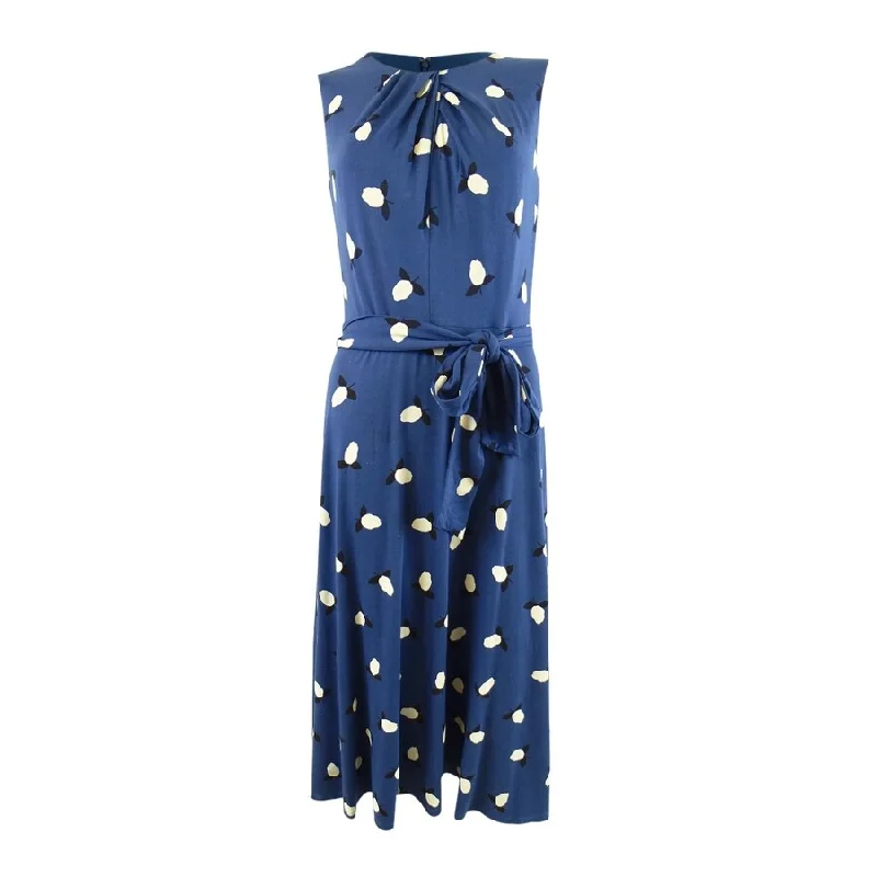 Comfortable Jackets Lauren Ralph Lauren Women's Floral Sleeveless Jersey Dress (2, Blue/Cream)