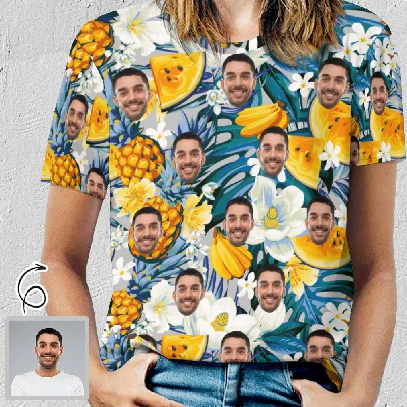Comfort Fit Custom Face Pineapple Flower Classic Women's T-shirt Personalized Women's All Over Print T-shirt