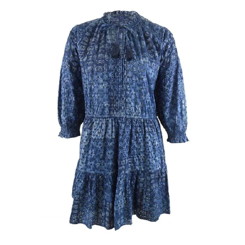 Soft Wear Lauren Ralph Lauren Women's Geo-Print Eyelet Cotton Dress (16, Blue Multi)