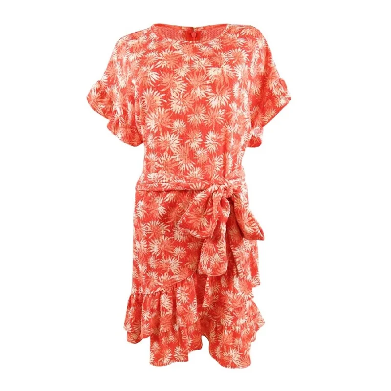 Chic Relaxation MICHAEL Michael Kors Women's Palm Ruffle-Sleeve Dress (S, Sangria)