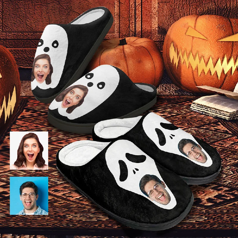 Refreshing Design Halloween Custom Face Skeleton Cotton Slippers For Adult&Kids Personalized Non-Slip Slippers Warm House Shoes