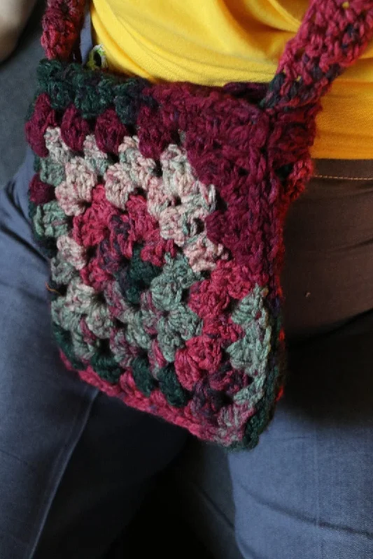 Hip-hop Style One of a kind Granny Square bag - Carol Meyer Crochet Originals - Burgundy