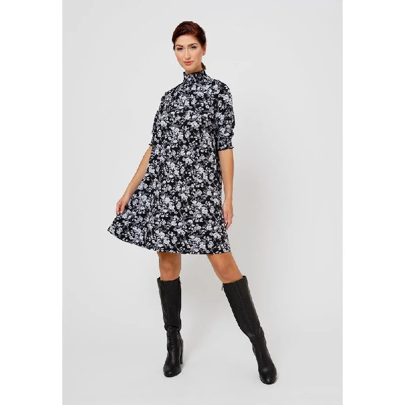 High-end Fabrics Leota Women's Raelyn Floral Mock Neck Dress Black