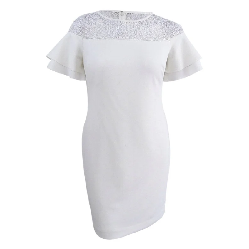 Design Must-have Lauren by Ralph Lauren Women's Floral-Lace Flutter-Sleeve Dress (10, Cream)