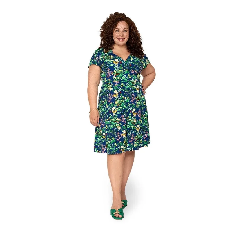 Sports Fitness Wear Leota's Curve Women Flutter Sleeve Dress Butterfly Meadow Navy
