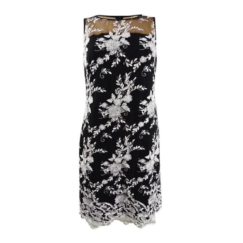 Carefree Lauren Ralph Lauren Women's Lace-Embroidery Sheath Dress (14, Black Multi)