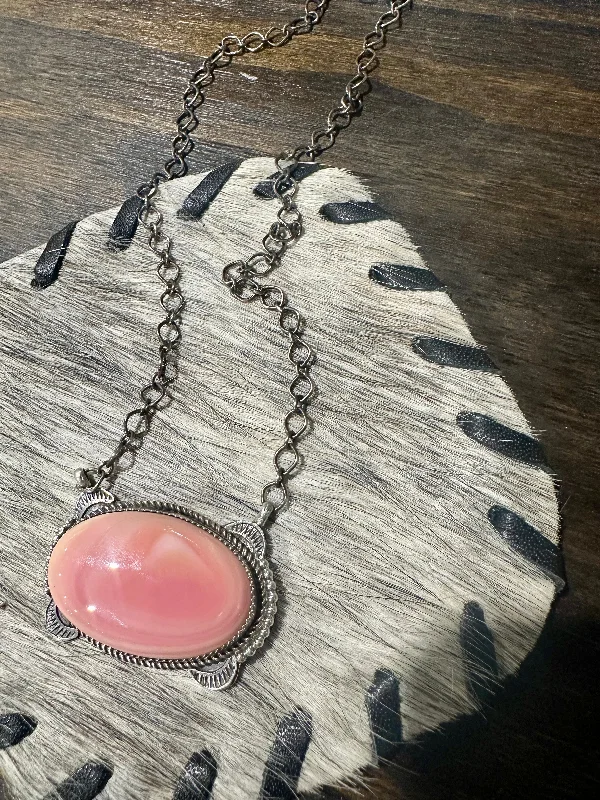 Energy Wear Pink Conch Oval Bar Necklace